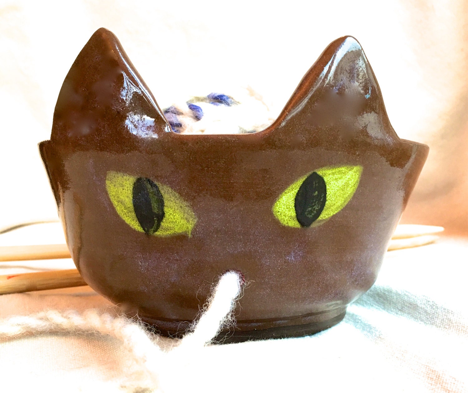 Medium Cat Yarn Bowl ceramic yarn storage for by FunNFiber on Etsy