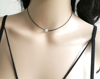 Opal Choker, Black Choker, Dainty Black Choker, Thin Black Choker, Thin Choker, Choker, Black Choker Necklace, Opal Necklace, Dainty Opal