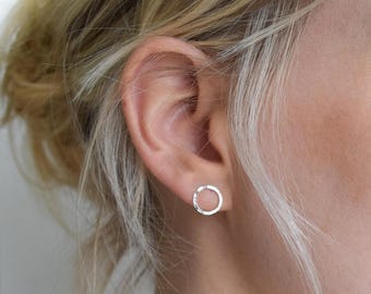 Circle Stud Earrings - Hammered Circle Stud Earrings - Small Stud Earrings - UK Handmade