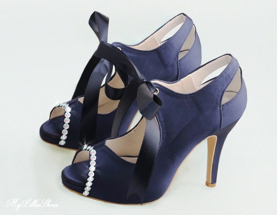 Shoes Navy satin high heel peep toe shoes Mother of the