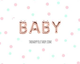 16" Rose gold BABY balloons/banner. Baby shower balloons. Mom to be balloons. Baby balloons. Oh baby balloons. Baby shower decor. Baby