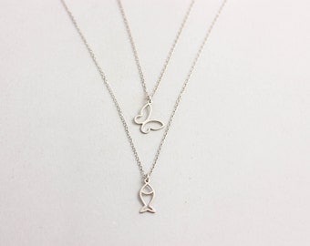 Butterfly Necklace, White Gold Butterfly Necklace, Fish Necklace, White Gold Fish Necklace, Dainty Gold Necklace, Minimalist Necklace GN0336