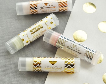 Personalized LOVE Metallic Foil Lip Balm Tubes - Bridal Party Gifts - Wedding Lip Balm Favors - Bridesmaids Gifts - Bridal Shower Favors