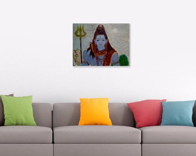 Blissful Lord SHIVA - FREE SHIPPING Worldwide -Original painting, Handmade, Reiki charged, Blessing pose, Spiritual art.