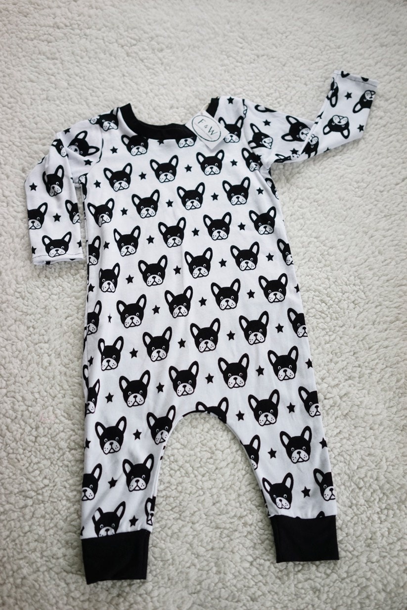 Boston Terrier Harem Romper Hipster baby Black and White