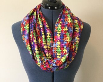 Autism Awareness Infinity Scarf / Autism Awareness / Puzzle Pieces / Scarf / Multicolored Scarf / Infinity Scarf / Autism / Teacher