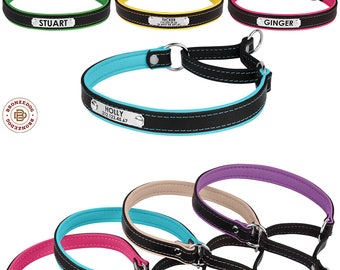 Personalized Martingale Collar Leather Padded Puppy Engraved Custom Small Medium Large Pink Blue Red Purple Beige
