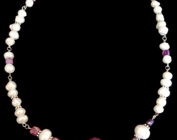 Genuine Freshwater Pearl & Purple Crazy Lace Agate Necklace, Lace Agate Impression Jasper Pearl Necklace, Unique Birthday Gift