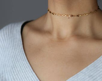 Dainty Gold Choker - Delicate Diamond Choker - Bohemian Jewelry - Layering Necklace - Minimalist Necklace - Choker Necklace - Gift for Her