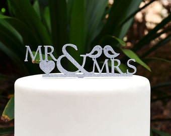 Mr & Mrs Wedding Cake Topper - Bride and Groom Wedding Cake Topper - Love Birds