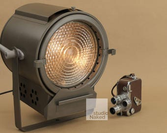 40's Vintage movie, stage & film light made by Lighting Equipment Company. 8" Fresnel Lens spotlight, rewired from 1K (1000W) for home use.