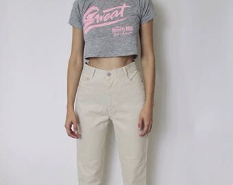 Vintage 1990s High Waist Jeans 25.5 | Beige High Waist Denim Jeans | Beige Cropped Jeans