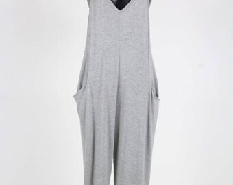 Relaxed Fit Sleeveless Jumpsuit/Racer Back Sleeveless Side Pocket Jumpsuit/Summer Jumpsuit/ ( + Colors )