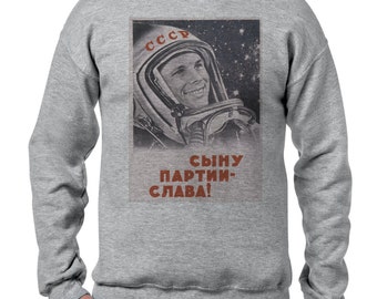 Soviet russian sweatshirt communism propaganda vintage poster USSR astronaut CCCP cosmonaut Yuri Gagarin sweater