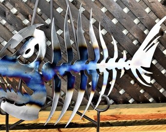 Metal wall art, metal fish art, blued metal art