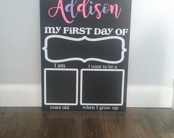 personalized first day of school chalkboard, custom first day of school sign, first day of preschool sign, first day of kindergarten sign