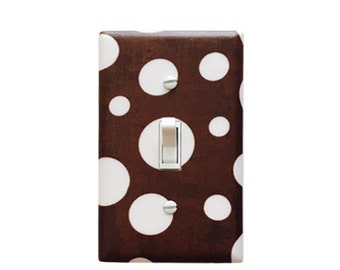 Polka Dot Light Switch Plate Cover - Baby Girl Nursery Decor - Baby boy nursery- Girls Room- Brown and White -Michael Miller
