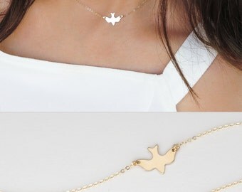Gold Bird Necklace, Silver Bird Necklace, Dove Necklace, Dove Charm, Dove Jewelry, Dove Pendant, Bridesmaid Gift Set of 6,4,7,8