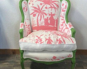 Louis XV Salon Chair, China Seas, Lyford Pagoda, Pink Chair, Windsor Smith, Xu Garden, Green Chair, Arm Chair,Accent Chair, Closed Arm Chair