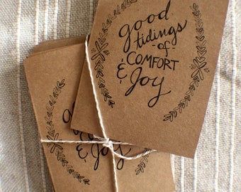 Christmas Cards, Holiday Cards, Handmade Cards, Greeting cards, lettering, Set of 5 with envelopes