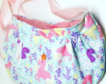 Unicorn bag, unicorn gift, girls unicorn bag, unicorn purse, fabric purse, gift for unicorn lovers, gift for her, child's bag,
