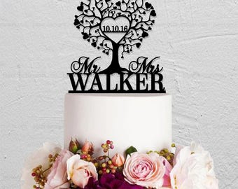 Love Tree Cake Topper,Wedding Cake Topper,Mr and Mrs Cake Topper,Last Name Cake Topper,Rustic Cake Topper,Custom Cake Topper