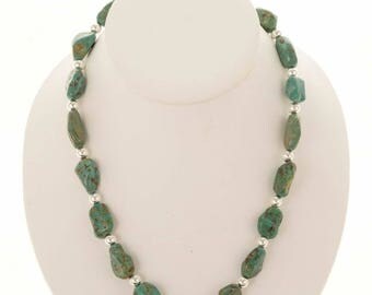 Turquoise Nugget Indian Necklace Sterling 6mm Beads