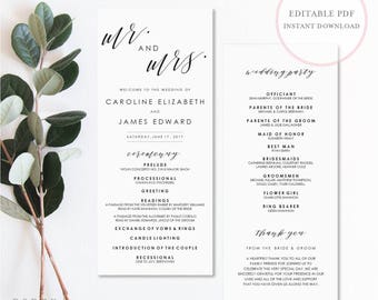 Mr and Mrs Wedding Program. Wedding Program Template. Wedding Programs Instant Download. Wedding Programs. Rustic Programs. DIY Program.(SH)