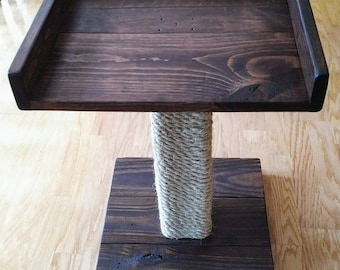 Wood cat tower, Cat Perch, Cat Tree, Sisal rope, Shelf Tray, Elevated cat stand, Cat Bed, Dog Bed, Scratching Post
