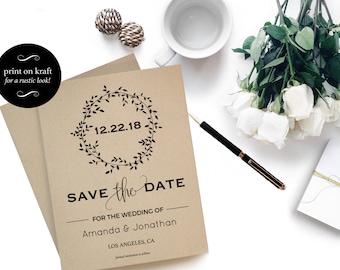 Printable Rustic Kraft Save the Date Card - Rustic Save The Date - Wedding Printable - Fall Wedding - Downloadable wedding #WDH0107