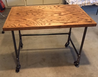 Oak and Iron Pipe Desk/Table