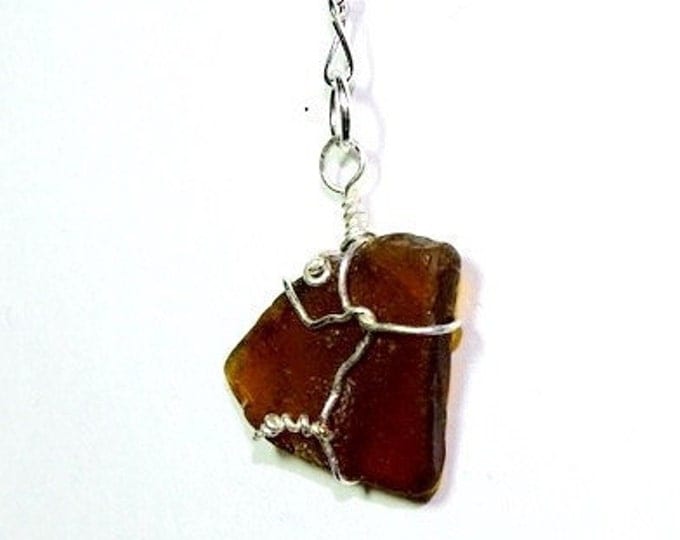 Delicate - Y necklace - Wire Wrap - For Girlfriend - For Wife -Beach Glass Y Necklace - Gift for her -Brown Beach Glass Wire Wrapped