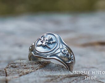 Pirate Ring Handmade Sterling Silver Jolly Roger Ring Unique Jewelry