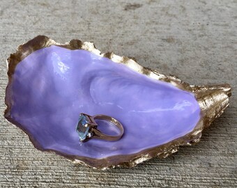 Light Purple and Gold Oyster Shell Ring Dish, Ring Holder, Ring Bowl