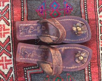 mexican tooled leather sandals