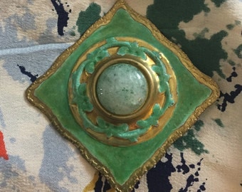 Vintage Robin's Egg Blue and Green Enamel Brooch