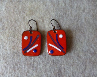 Mod squad enamel dangle earrings, red white and blue drop earrings