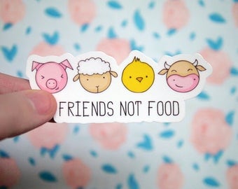 Friends Not Food Vegan Sticker - Vegetarian - Animal Rights PETA - Cruelty - Notebook Stickers - Laptop Stickers - Pig Cow Decals - S98