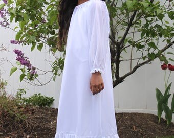 Girls Tricot Nightgown * Long Sleeves * Bottom Ruffle * Tricot Fabric * Christmas Nightgown * Soft and Silky