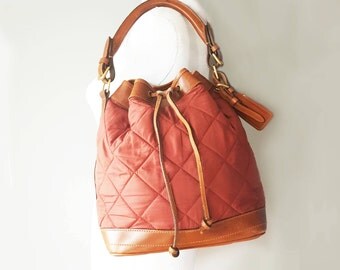 Vintage Wathne England Red Fabric and Leather Drawstring Bucket Bag, Vintage Shoulder Bag
