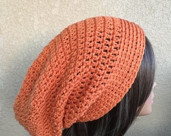 Slouchy Hat, Slouchy Beanie, Boho Hat, Orange Slouchy, Woman's slouchy, Autumn Color Crochet Hat, Trendy Beanie