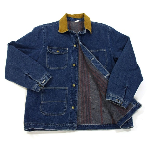 90s Blanket Lined Denim Jacket / Vintage 1990s Chore Coat with
