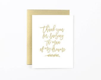 mother of the groom card, father of the groom card, to my in laws card, wedding day card, Thank you for raising the man of my dreams card