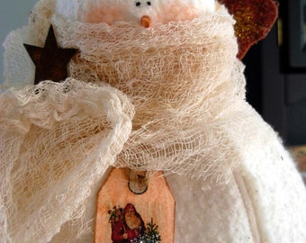 Snowman Angel Tree Topper|Christmas Tree Topper|Primitive Snowman Tree Topper