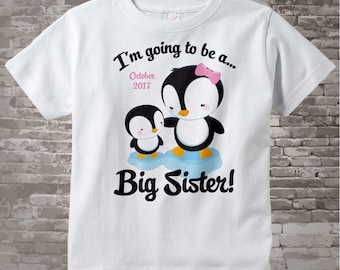 Big Sister tshirt - Penguin I'm going to be a Big Sister Onesie orTee Shirt, Due Date Big Sister Shirt, Penguin Shirt Neutral Baby 06252014b