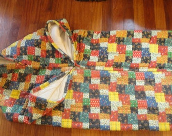 Vintage Patchwork Blanket with Sleeves Zip Up Wrap