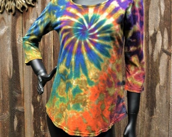 Earthy Delight - 3/4 sleeve Scoop Neck Top, Hippie clothes, Festival wear, Bohemian clothing, plus size top, tie dye shirt,