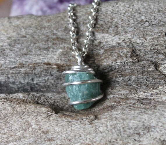 Blue Aquamarine Necklace Wrapped Stone Jewelry Natural