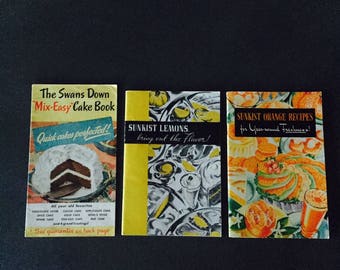 Vintage Advertising Cookbooks Swans Down Cake Sunkist Lemons Sunkist Orange Recipes 3 Books