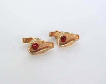 Vintage Gold Cufflinks with large Red Rhinestone Detail